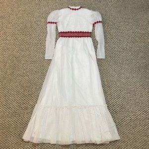 Vintage 60s Montgomery Ward Smocked Polka Dot Empire Waist Maxi Dress